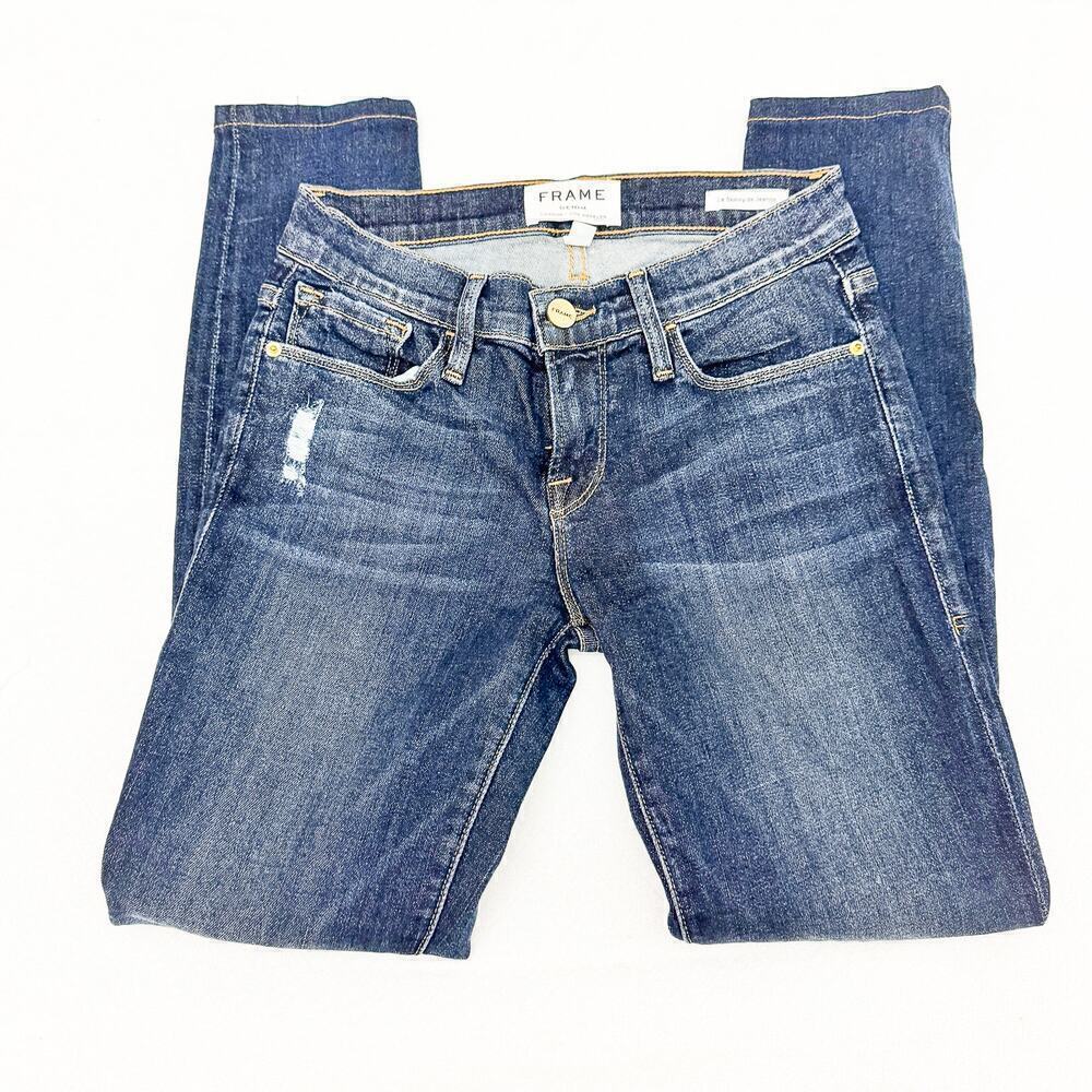 Frame Denim Le Skinny de Jeanne Dark Wash Denim Jeans w Rips LSJ665 Size 23